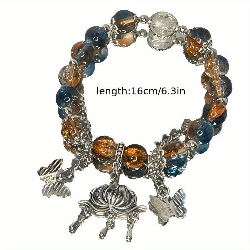 Silvery Butterfly Lotus Bracelet Beaded Jewelry